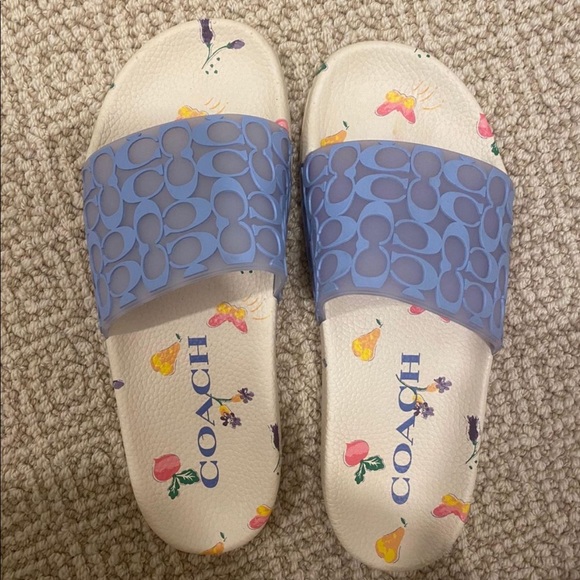COACH Udele Sport Pool Slides Periwinkle/Chalk - Picture 3 of 5